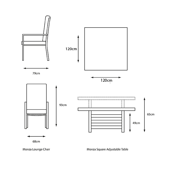 Monza Relaxer Set dimensions image
