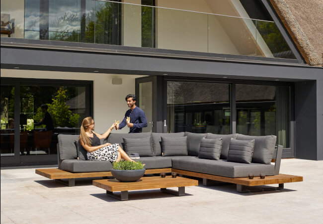 Image of Life Fitz Roy Teak Lounge Corner Sofa Set in Lava / Carbon
