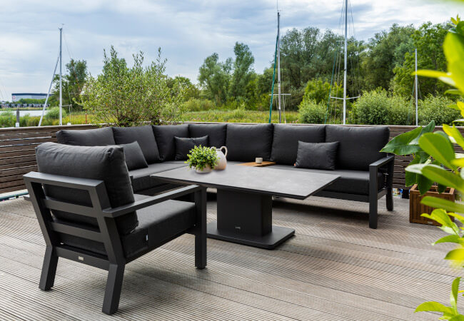 Image of LIFE Timber Aluminium Corner Sofa Set in Lava / Graphite- No Extension