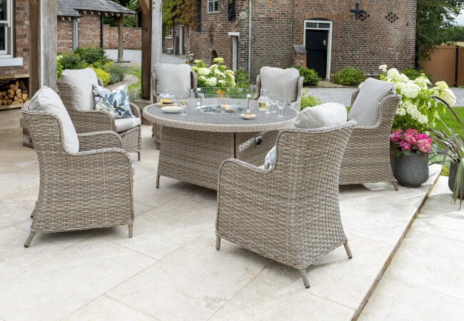 Image of Wroxham Round 6 Seater Fire Pit Set in Grey