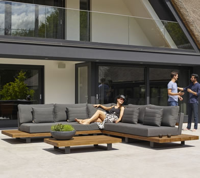 Image of Life Fitz Roy Teak Lounge Corner Sofa Set in Lava / Carbon