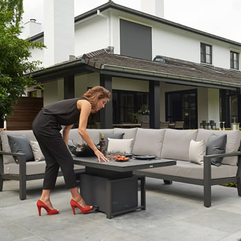 Image of LIFE Timber Aluminium Corner Sofa Set in Lava / Khaki