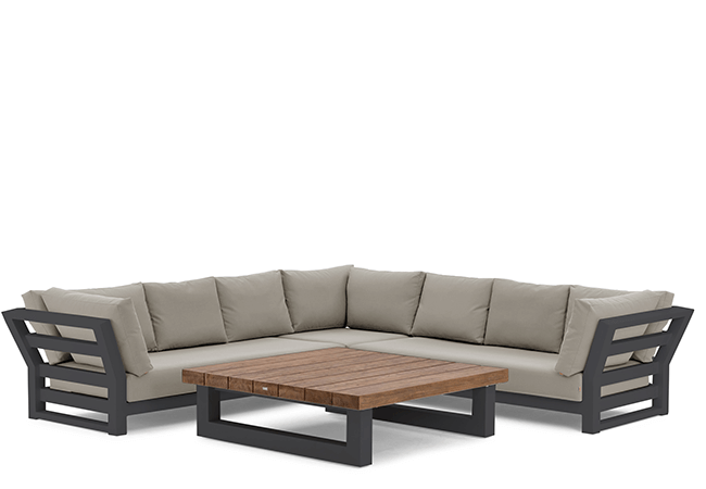Image of LIFE Nevada Full Corner Sofa Set in Soltex Beige - Teak Table