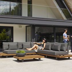 Small Image of Life Fitz Roy Teak Lounge Corner Sofa Set in Lava / Carbon