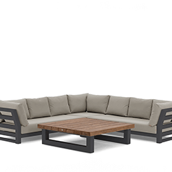 Small Image of LIFE Nevada Full Corner Sofa Set in Soltex Beige - Teak Table