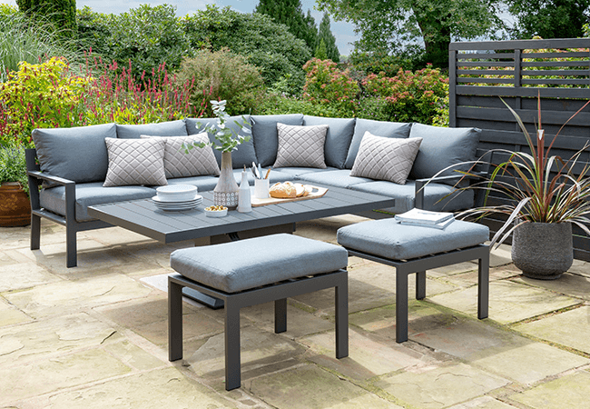Image of Norfolk Leisure Titchwell Corner Sofa Set with Gas Adjustable Table in Anthracite