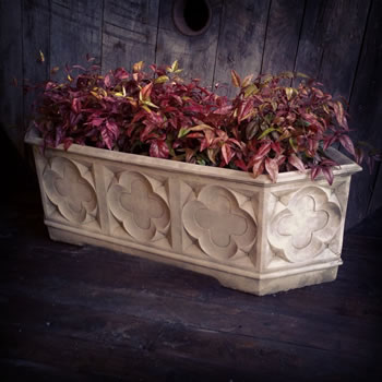 Image of Pair of Gothic Trough Stone Garden Planters