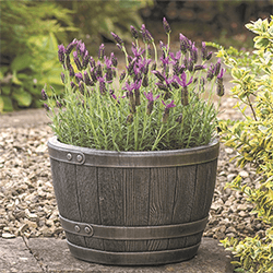 Extra image of Blenheim Black Oak & Pewter Effect Half Barrel Planter - 61cm