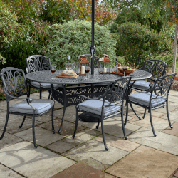 Small Image of Hartman Amalfi 6 Seater Oval Dining Set in Antique Grey / Platinum - NO PARASOL