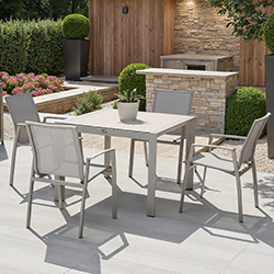 Image of Hartman Rio 4 Seat Square Dining Set in Taupe and Pewter
