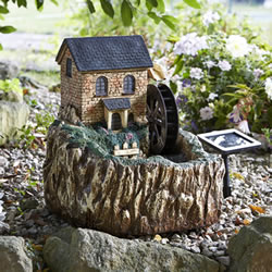 Small Image of Solar Powered Water Mill Fountain With Light