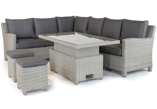 Image of Kettler Palma Signature Right Hand Corner Sofa Set with Adjustable Glass Top Table in White Wash/Taupe