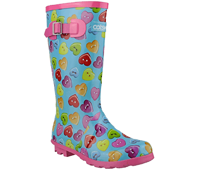 Image of Cotswold Kids Wellies in Blue Button Heart